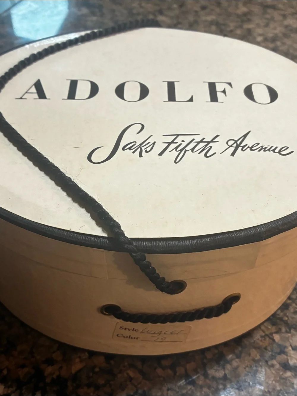 Vintage Saks Fifth Avenue Wig Box in Cream with Black Trim